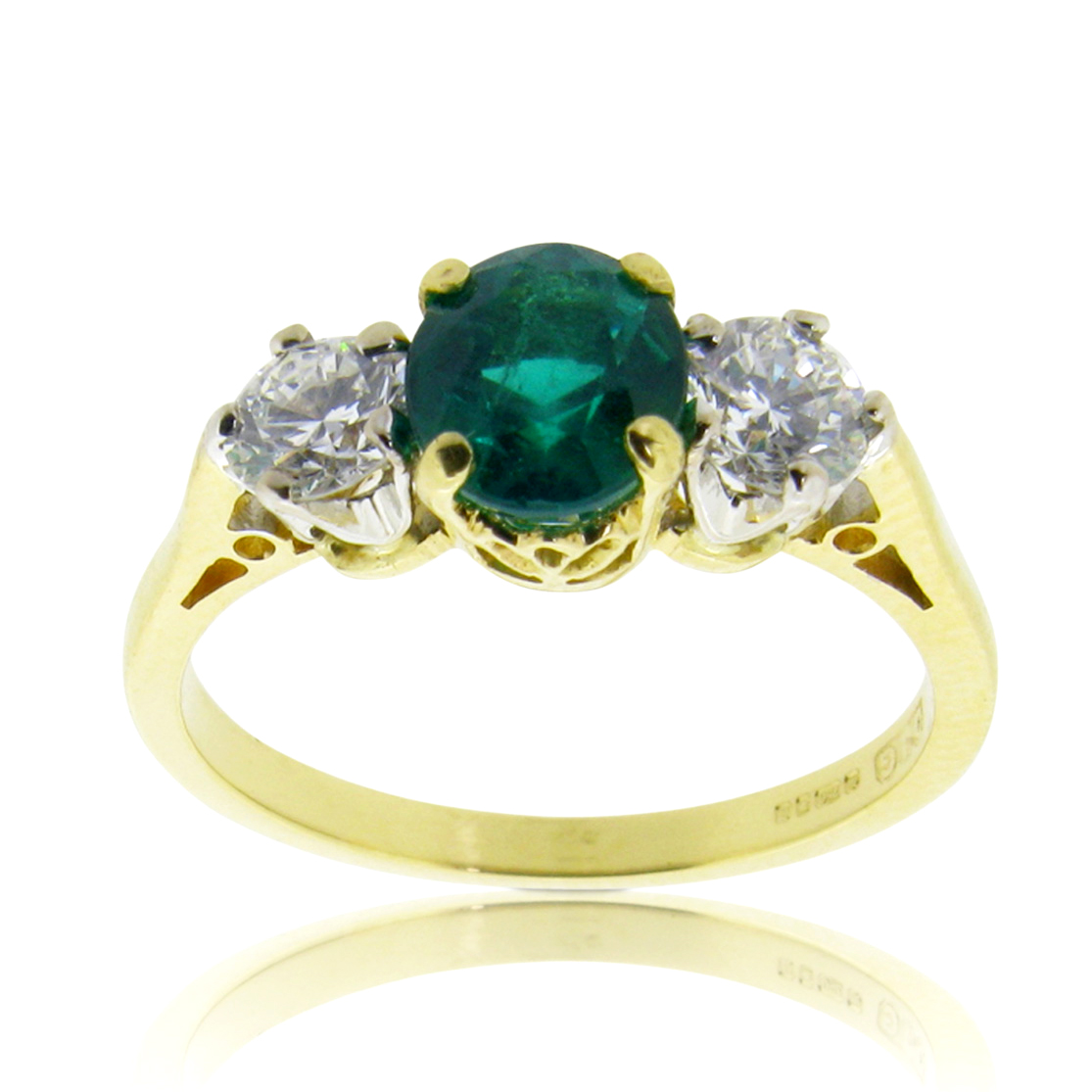 Traditional style Emerald & Diamond 3 stone Rings