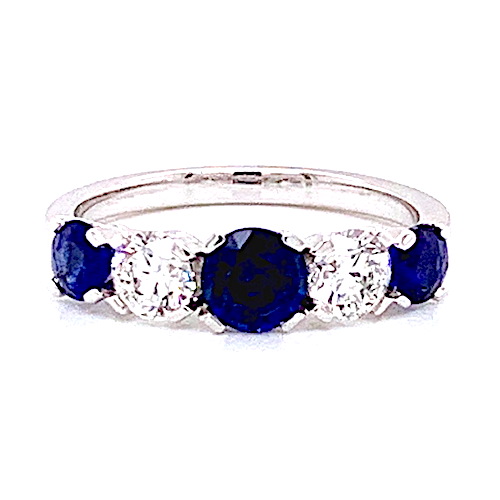 Sapphire & Diamond Crescent style 5 stone Rings